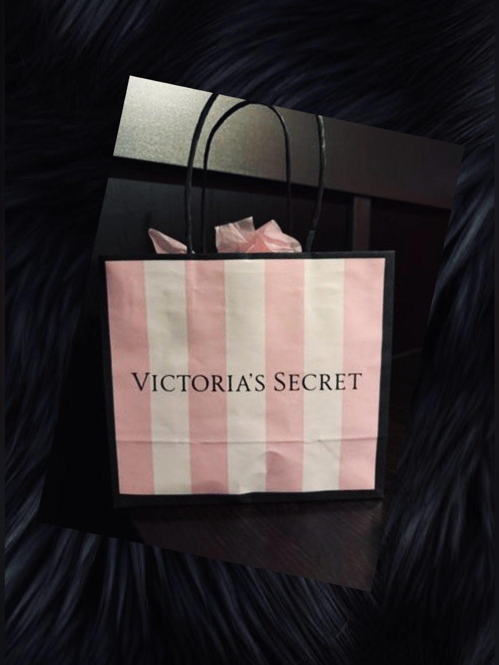 Victoria's Secret Large Signature Pink & White Striped Tote w/ Black Trim